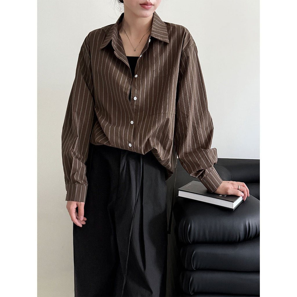 Korean commuter temperament texture striped casual shirt women's spring new retro light ripe top