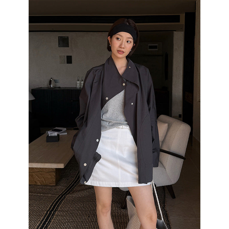 Tencel cotton stand-up collar trench coat