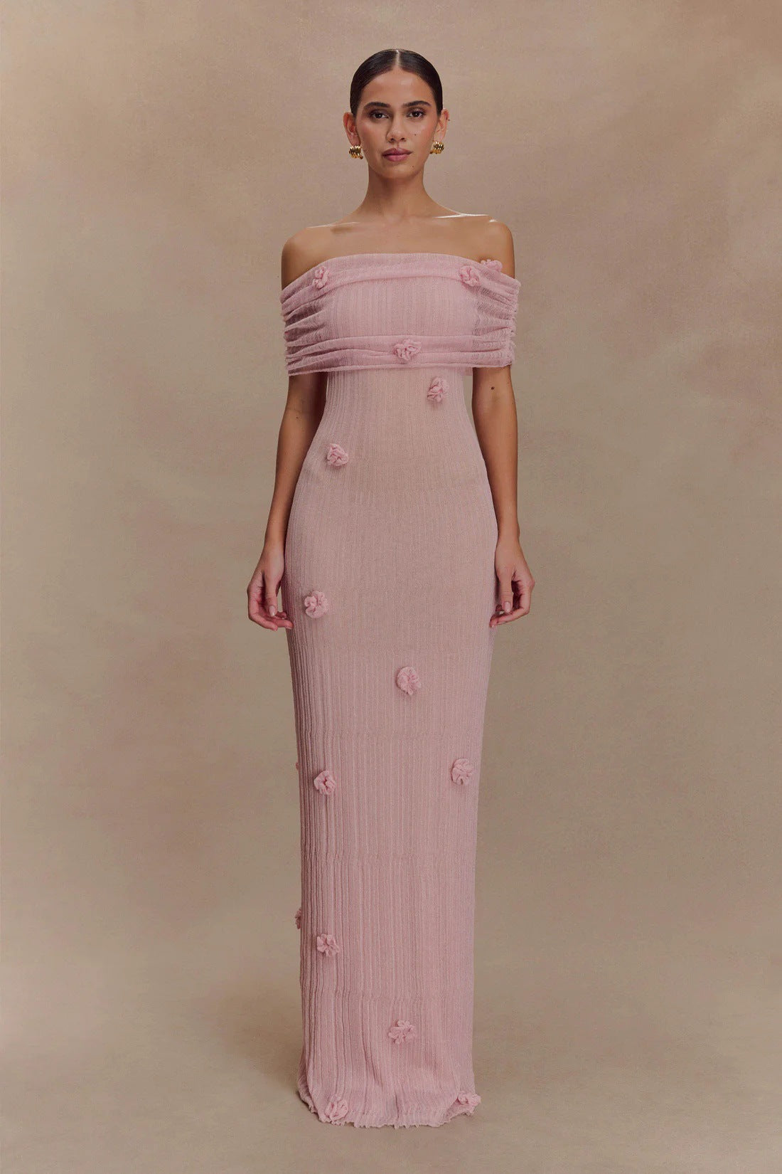 New holiday style tube top long dress design sense slim flower word shoulder dress