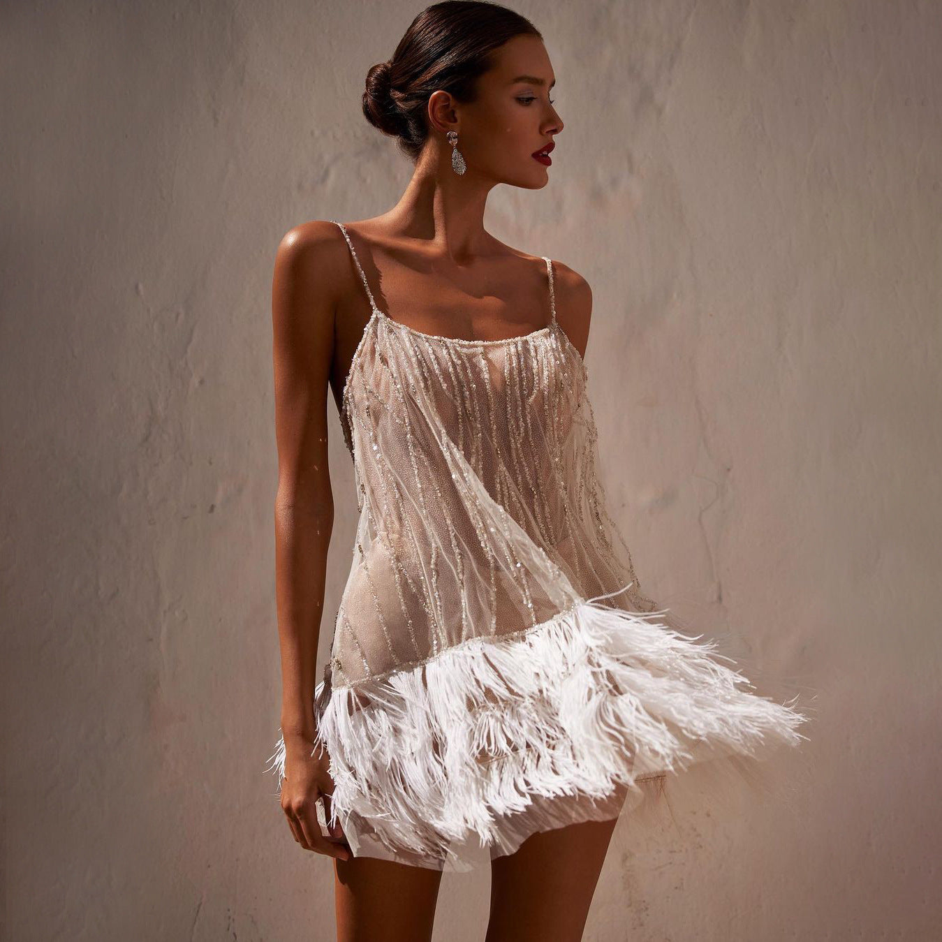 Layered tassel mesh bead suspender skirt
