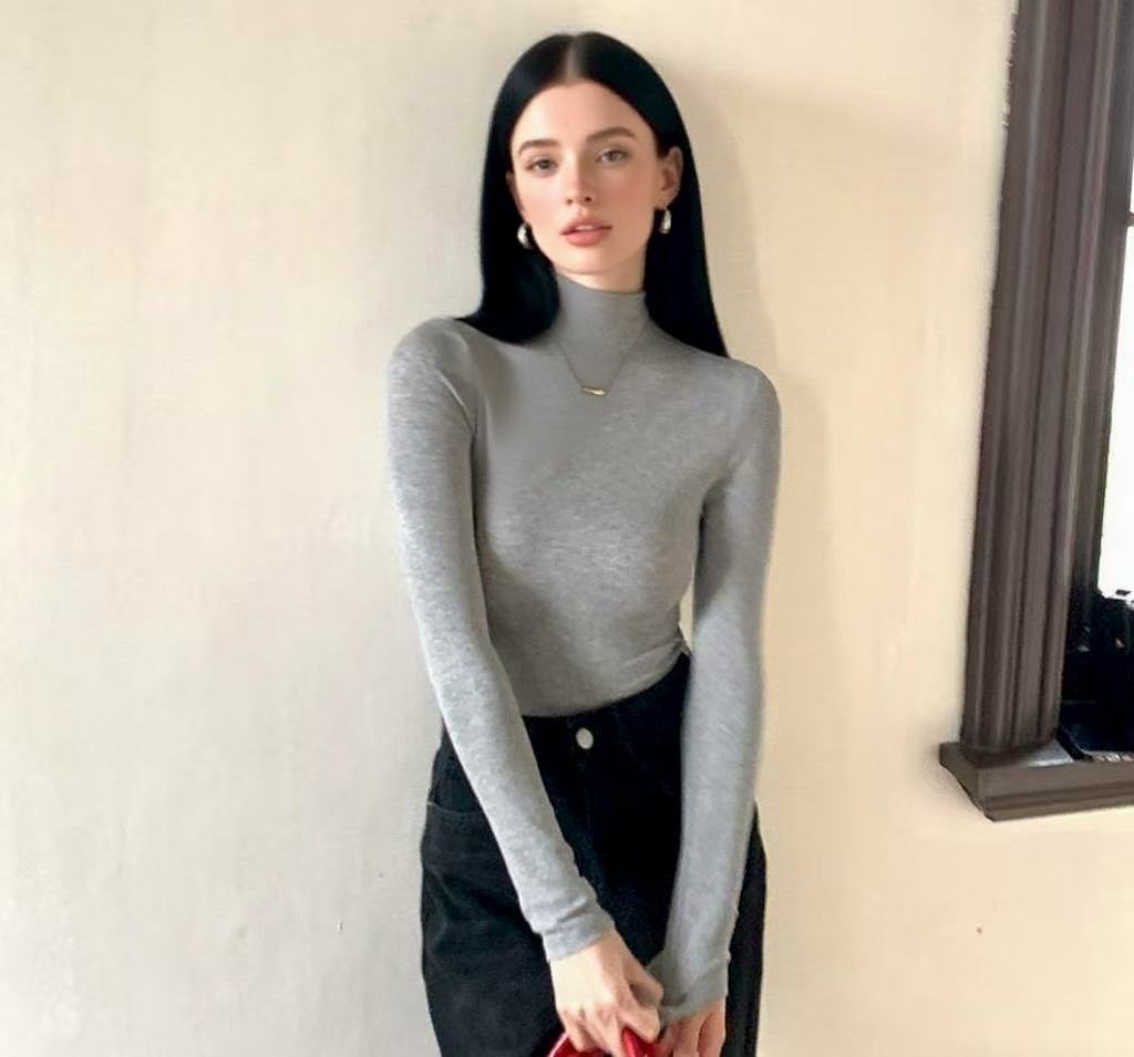 New autumn/winter semi-turtleneck slim long-sleeved base shirt