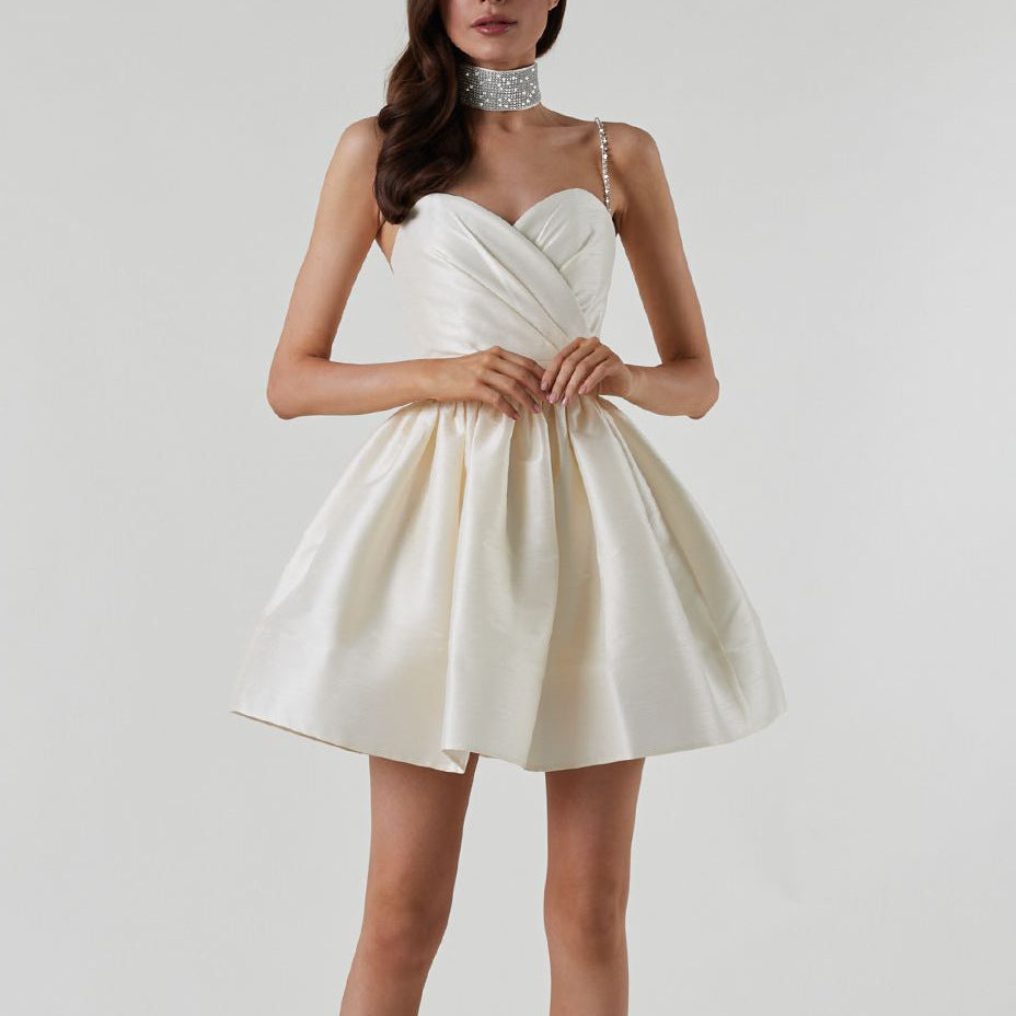 Dress pleated suspender dress sexy temperament rhinestone skirt