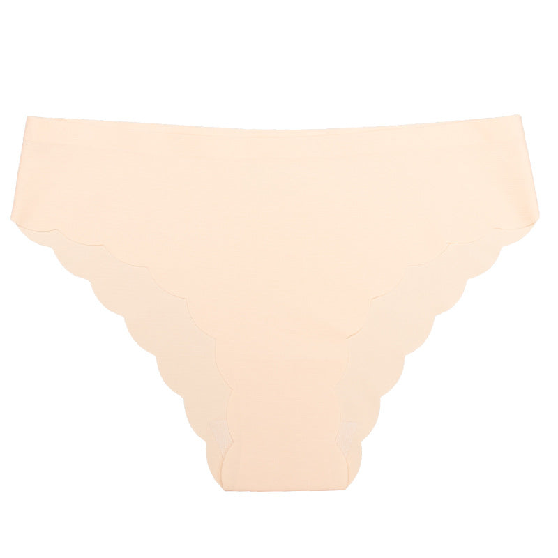 Ice silk seamless underwear wavy edge low waist sports fold edge underwear women's nylon briefs