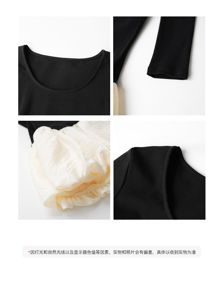 Sweet age-reducing bud hem long-sleeved crew neck bottoming shirt for women