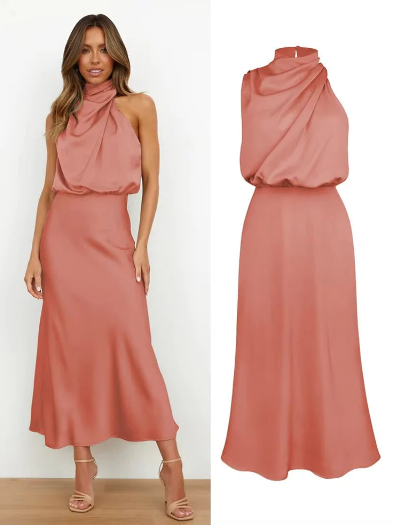 Spring and summer new high-end satin coat sleeveless dress fashionable and elegant temperament light evening