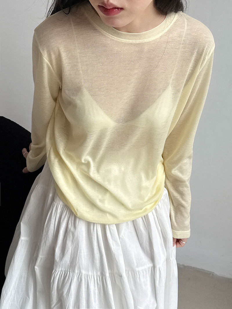 Sunscreen shirt Tencel thin long-sleeved T-shirt women's summer new loose blouse knitted mask top