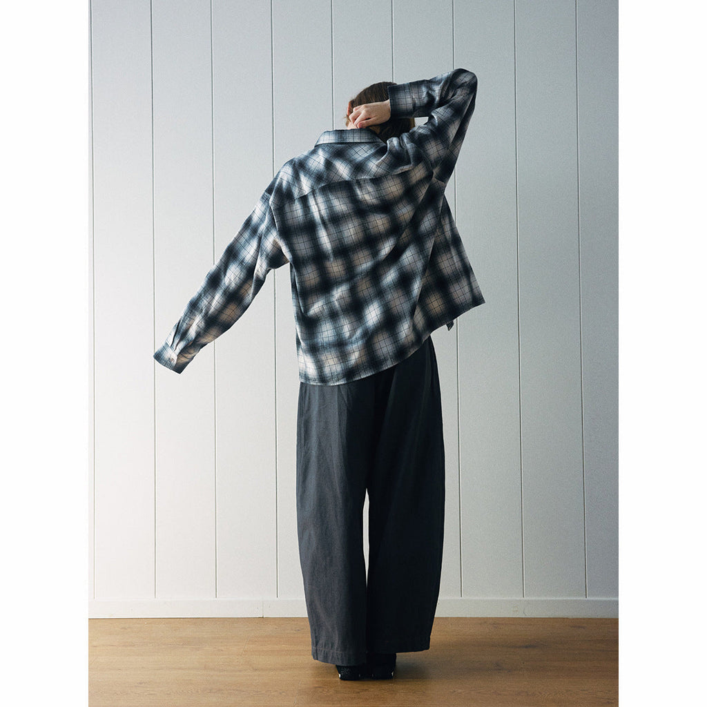 Autumn new casual lapel classic retro cotton versatile plaid medium and long shirt