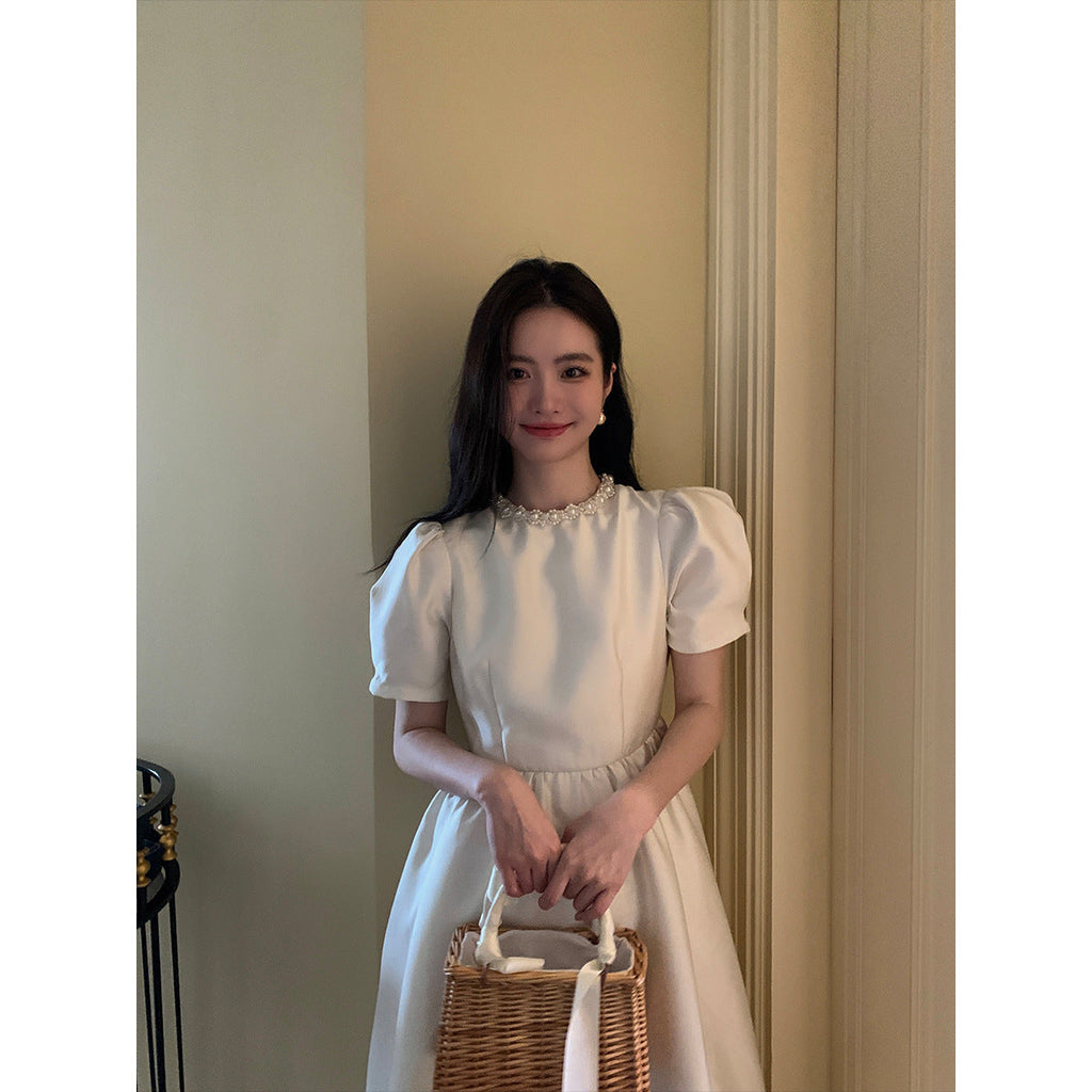 Satin dress women's waist temperament long dress
