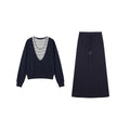 Fake two-piece sweater + drawstring elastic skirt