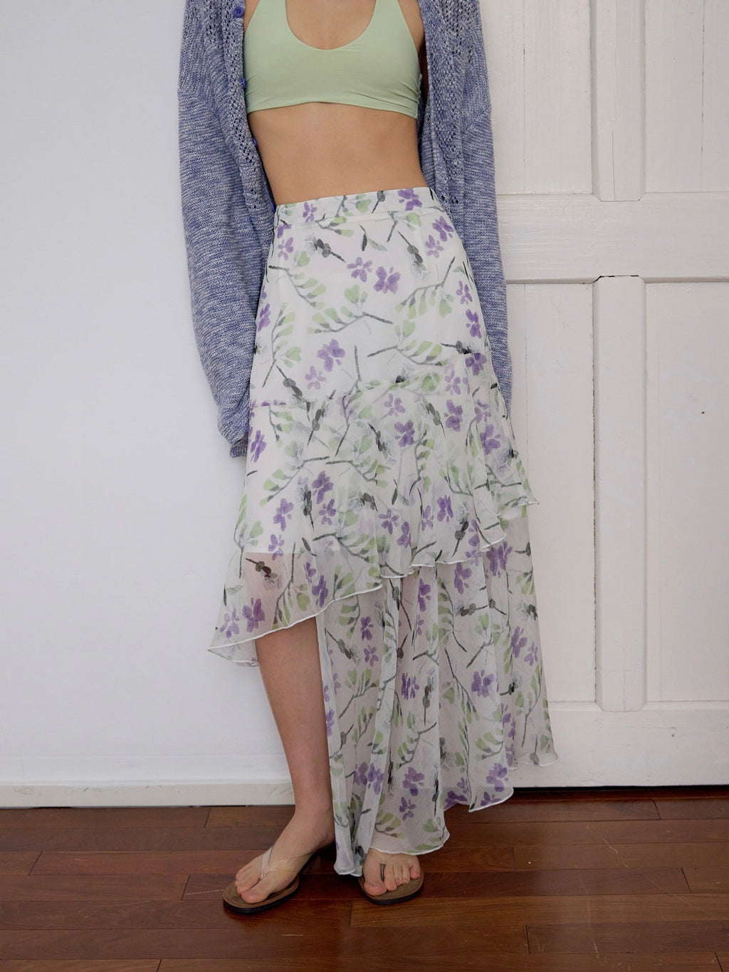 Chiffon floral irregular layered skirt