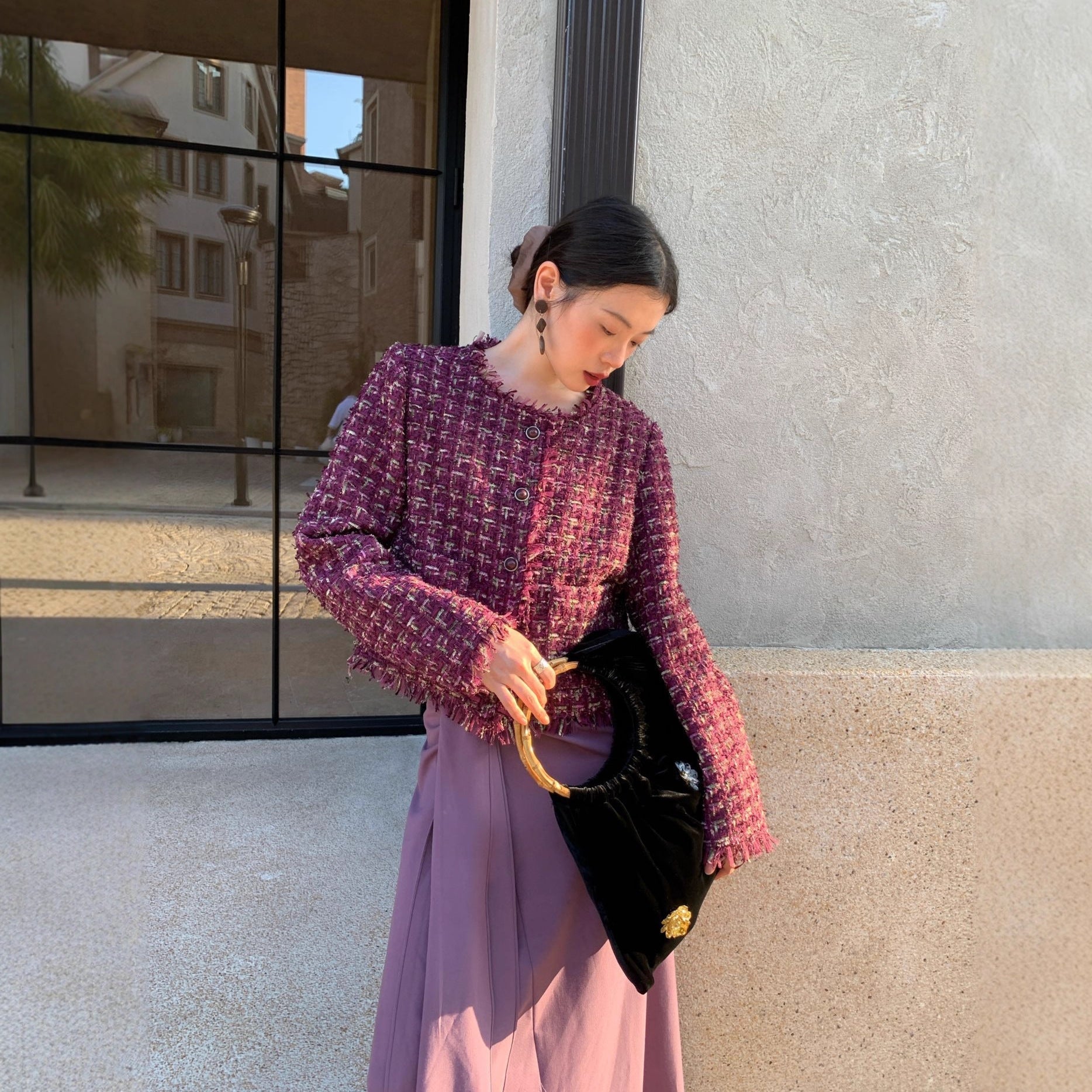 Temperament Short Purple Charm Tassel Xiaoxiangfeng Jacket