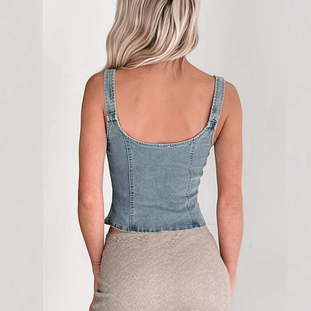 Denim Zip-Up Vest