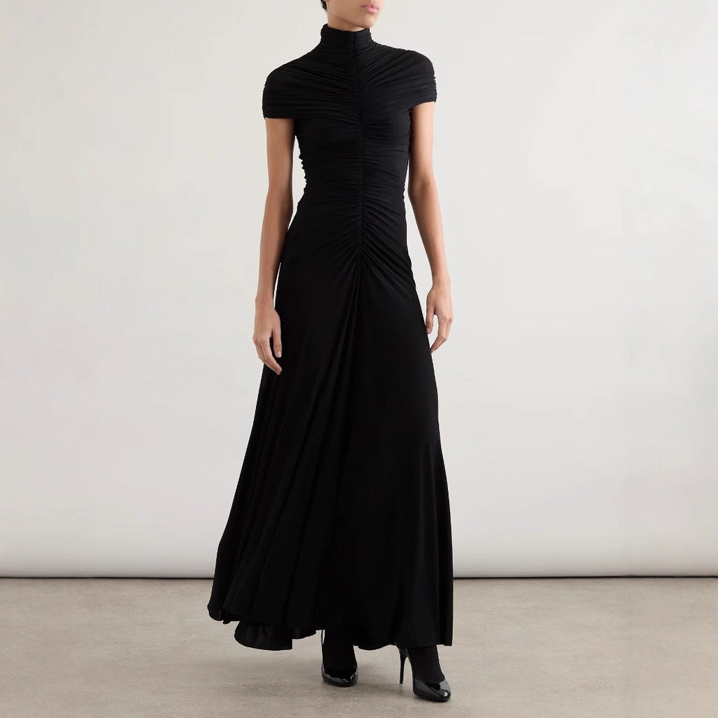 Spring new gauze mesh pleated dress temperament elegant slim hip wrap dress