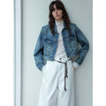 Autumn new retro nostalgia front shoulder truncated washed denim jacket