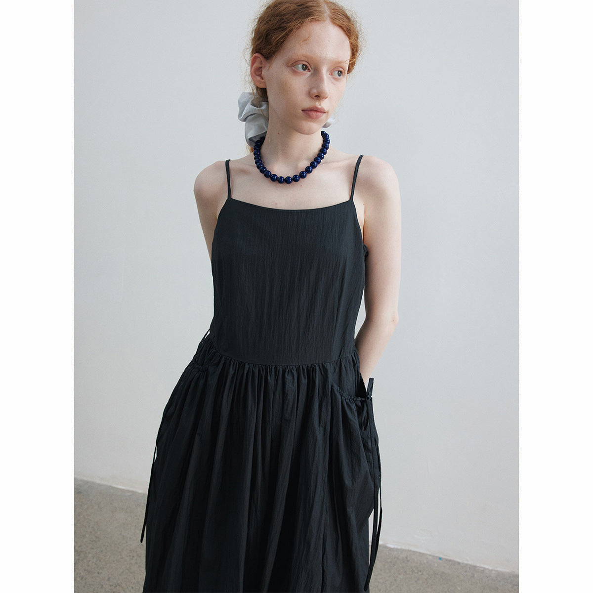 Summer new casual double-root sunscreen light and solid color medium and long suspender dress
