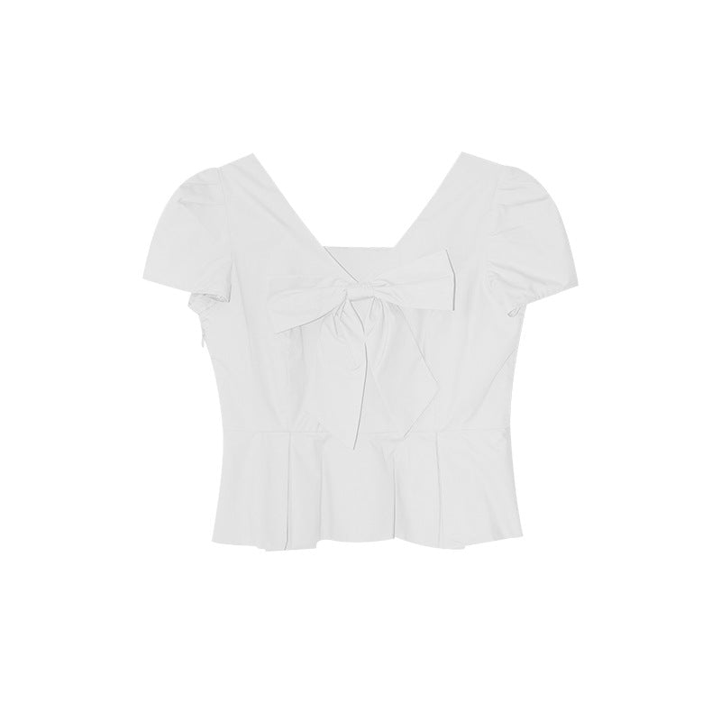 summer French sweet age reduction niche chic bow V-neck top