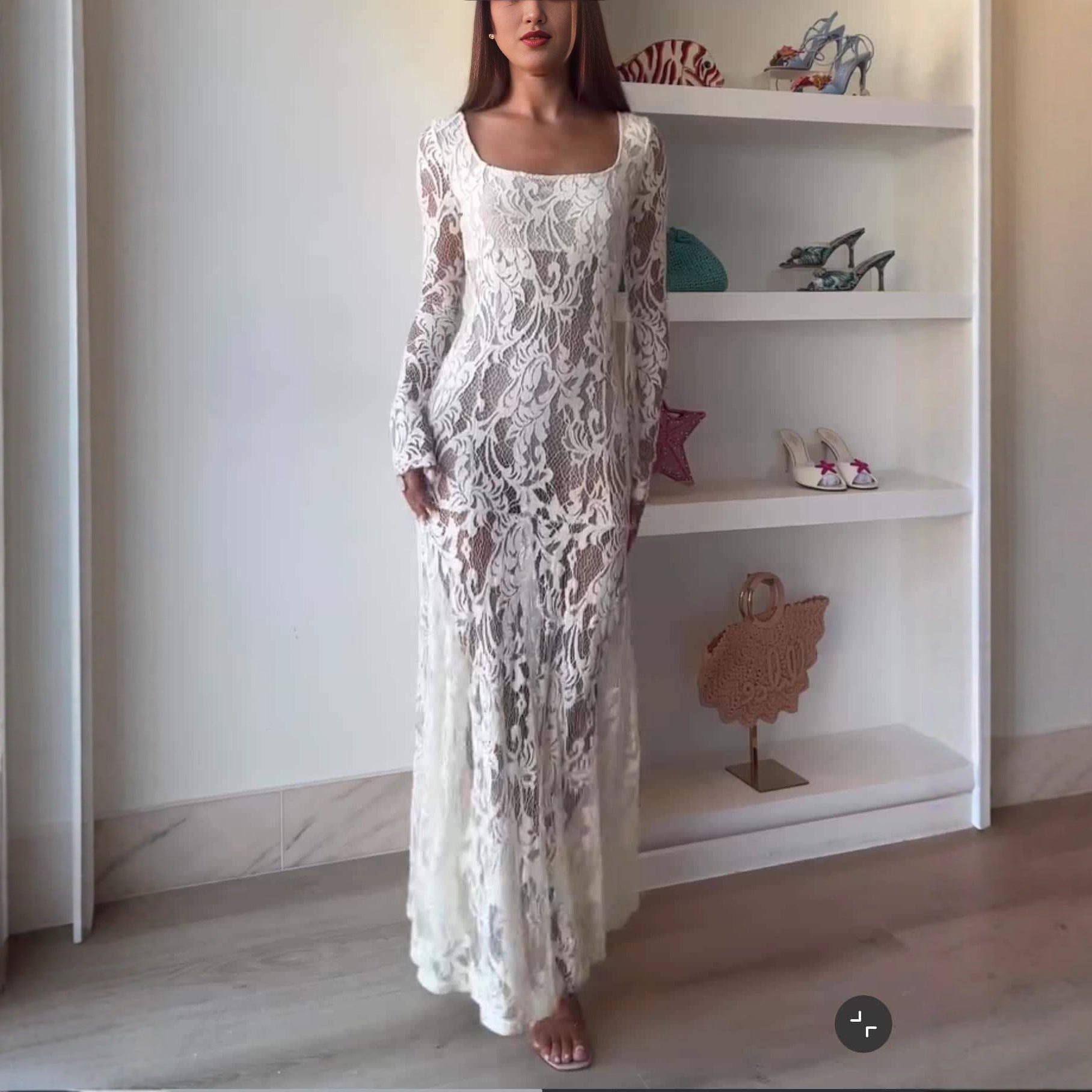 Fashion French sexy pure desire style lace dress hollow slim-fitting long-sleeved dress