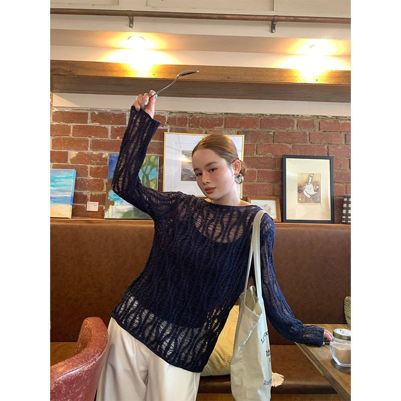 Lazy and gentle style cut outlong sleevesloose sweater