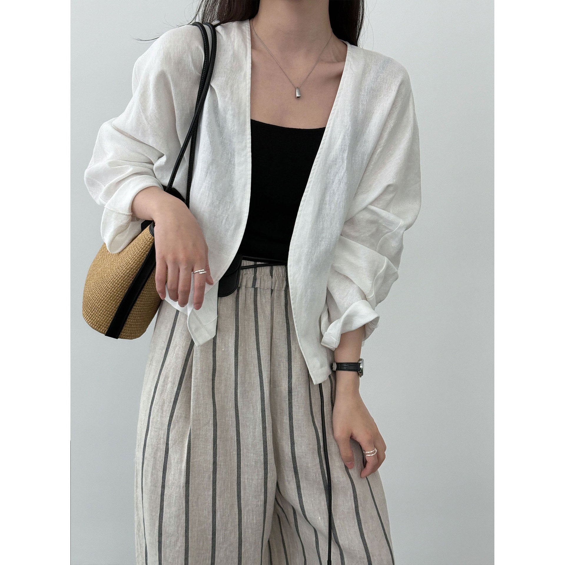 Premium ramie simple buckle-free cardigan jacket women's 26 spring new comfortable breathable top