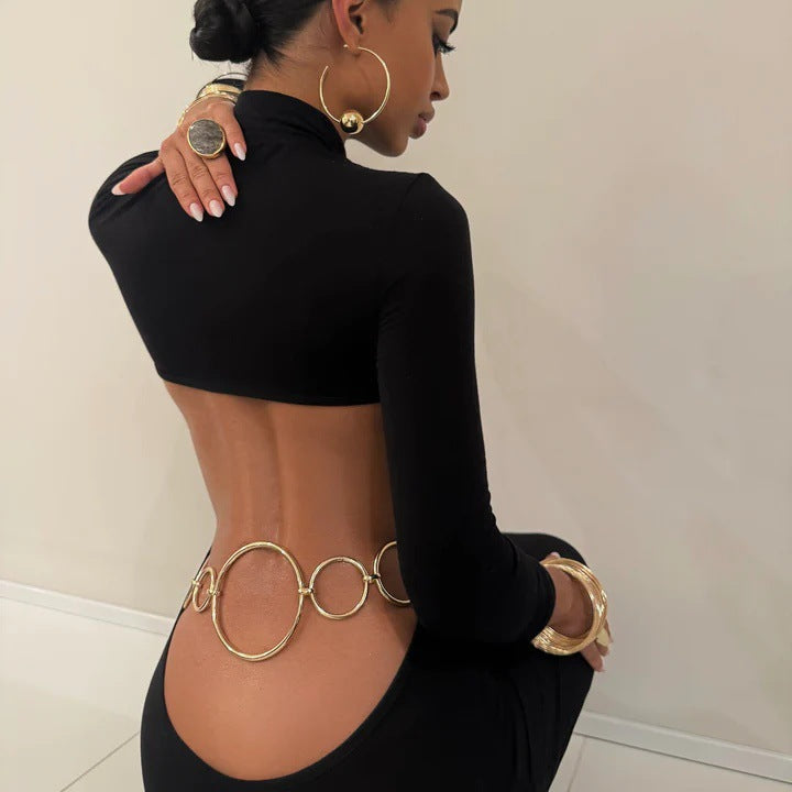 Fashion Knitted Hip Wrap Dress Slim Back Sexy Spice Girl Dress