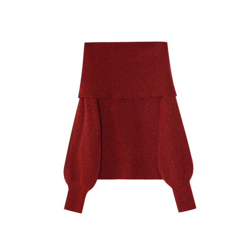 Lazy Korean fashion one-word shoulder long-sleeved pullover sweater