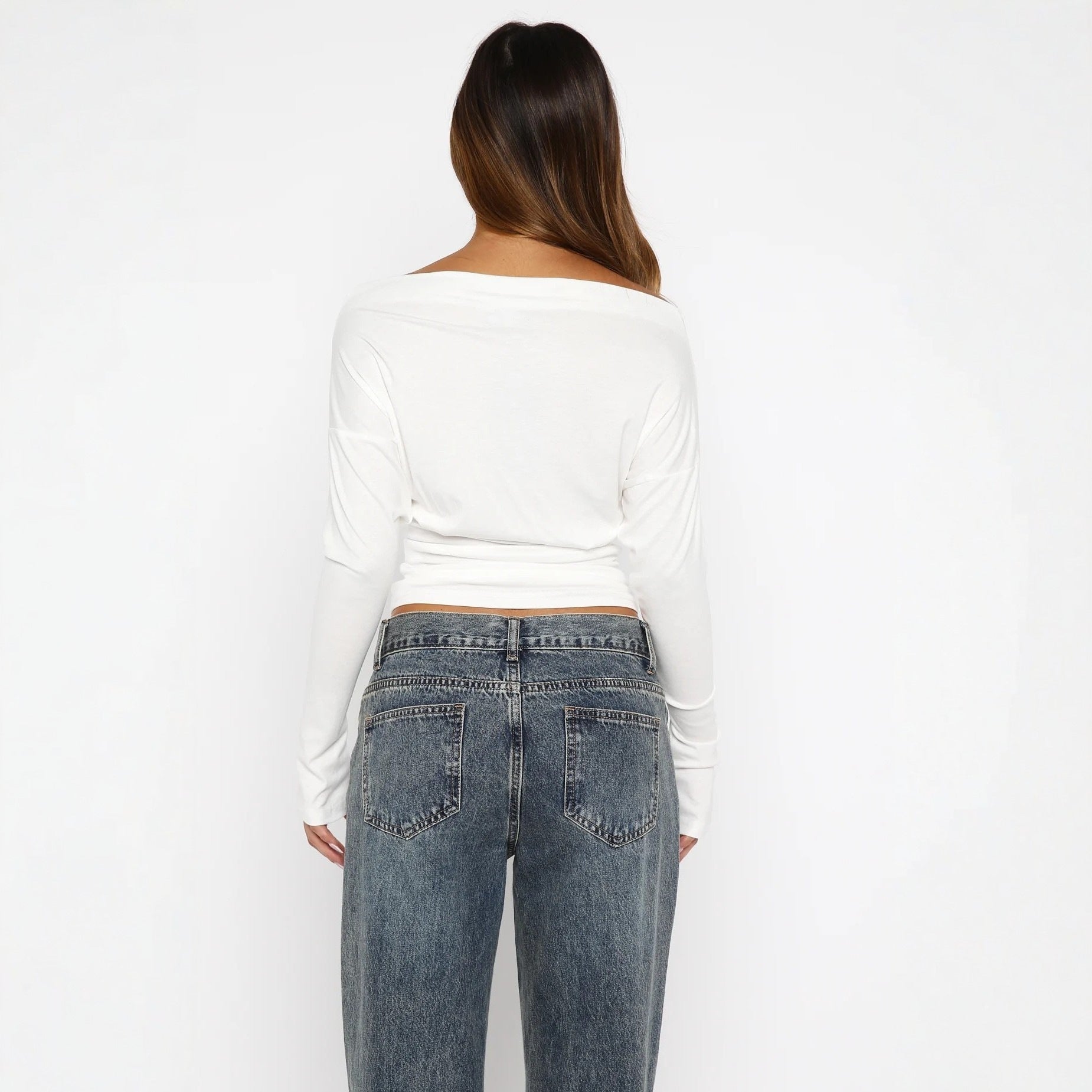 Long Sleeve Shirt Waist T-Shirt Spice Girl Sexy Slim Pullover Shoulder Top