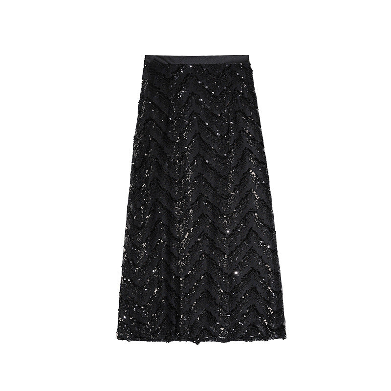 Sequin Embroidered Straight Maxi Skirt