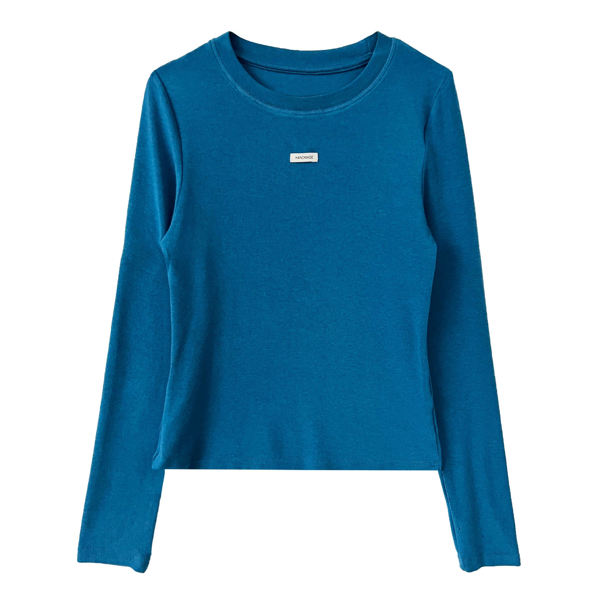 Soft and glutinous slim solid color crew neck base shirt women's autumn embroidery Korean standard design long-sleeved T-shirt top