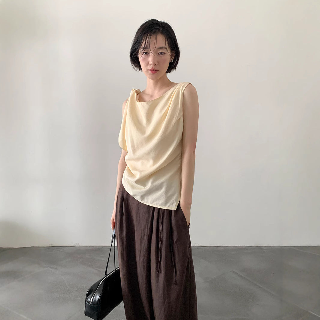 Sleeveless elegant tencel linen pendant shirt