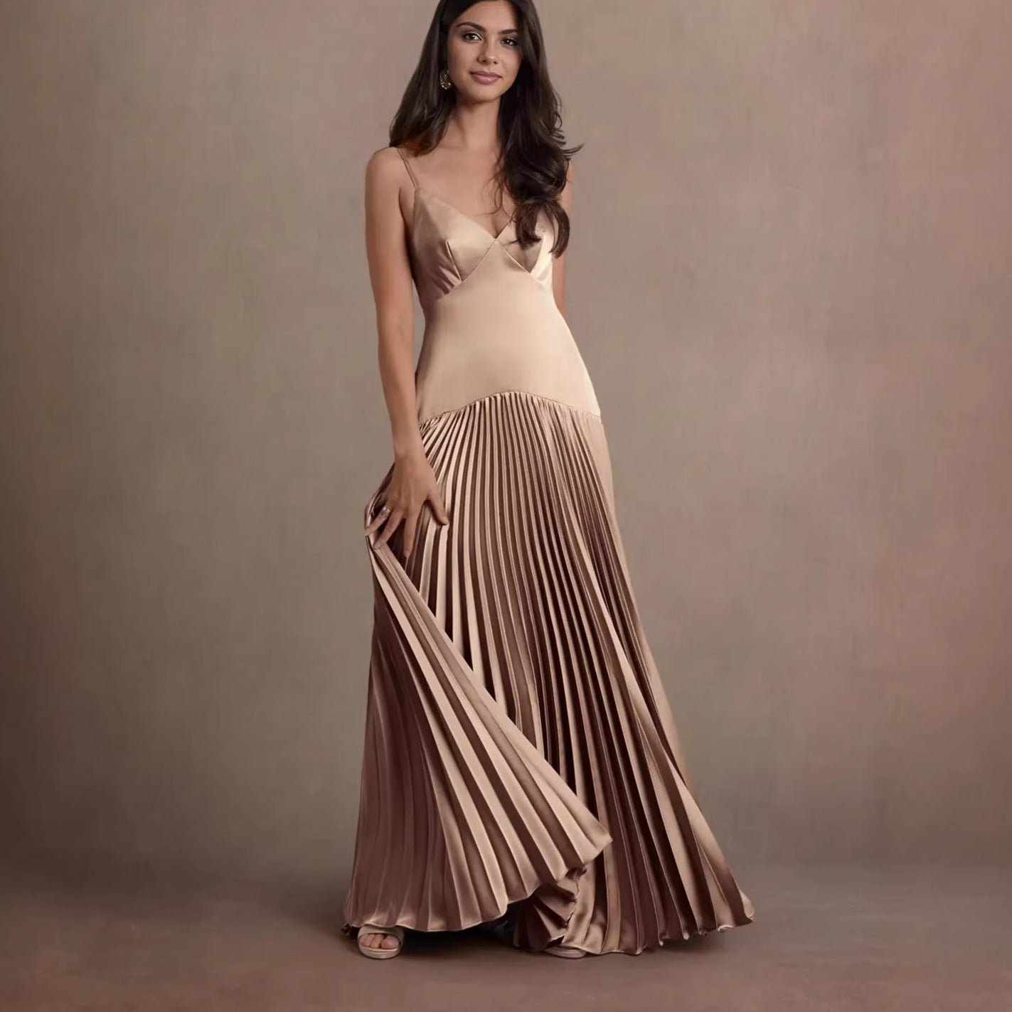 Fashion French Elegant Suspender Skirt Slim Pleated Skirt Evening Dress Dress Long