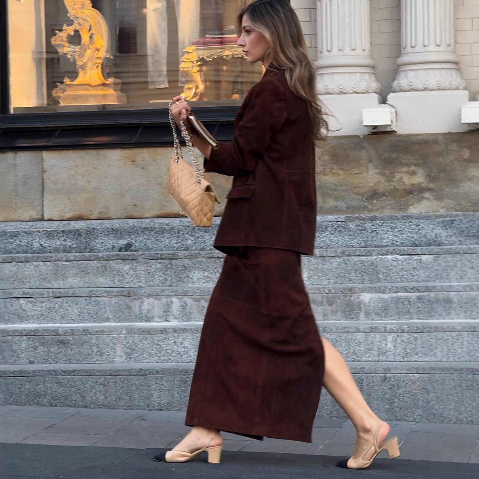 Slit skirt autumn-winter set