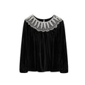 Velvet Shirt Lace Hollow Crew Neck Long Sleeve Sweater