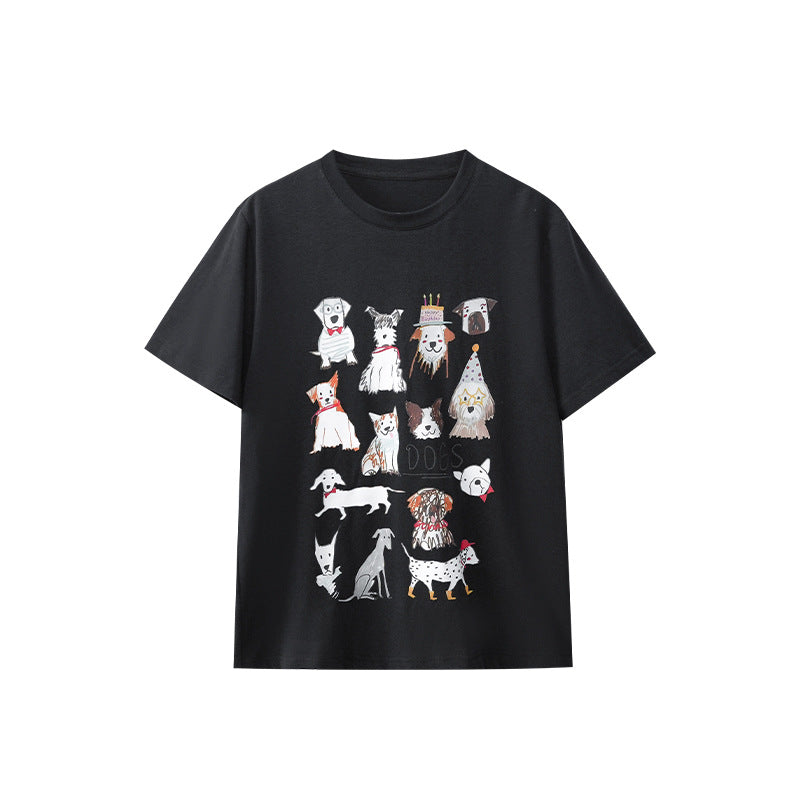 Cartoon printing loose Korean version of round neck girls short sleeves