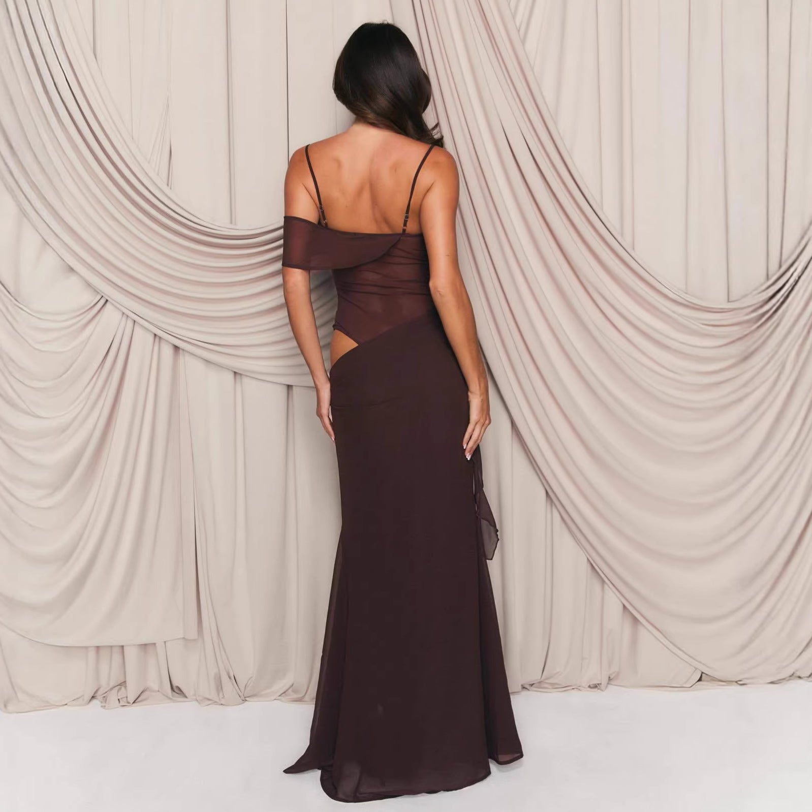 Sexy splicing hollow hip skirt slim Spice Girl perspective European and American suspender dress