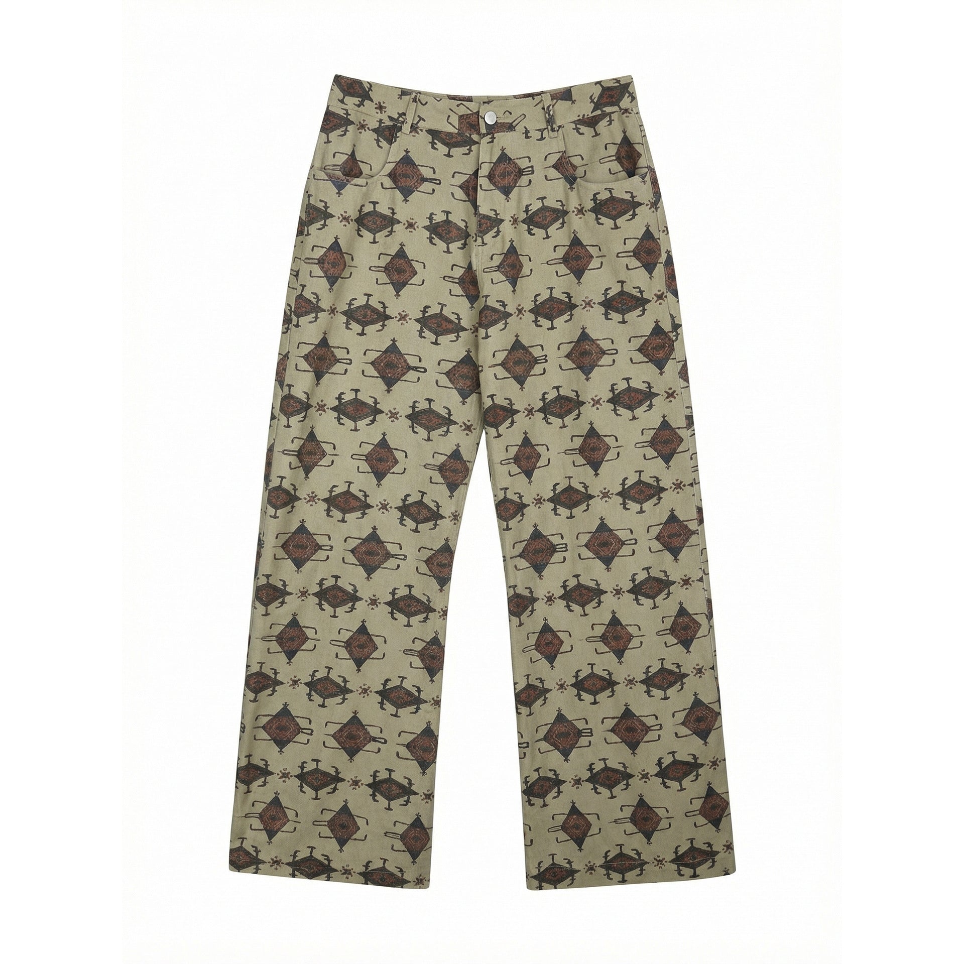 Twill print wide-leg slacks