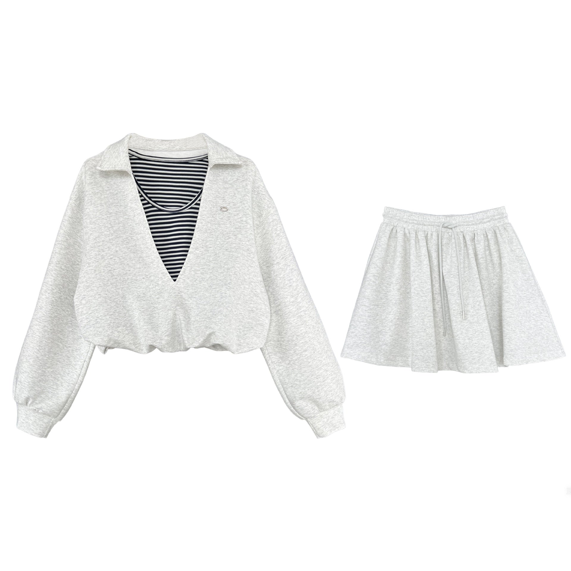 Korean age-reducing suit women's autumn new fake two-piece sweater + elastic skirt two-piece set