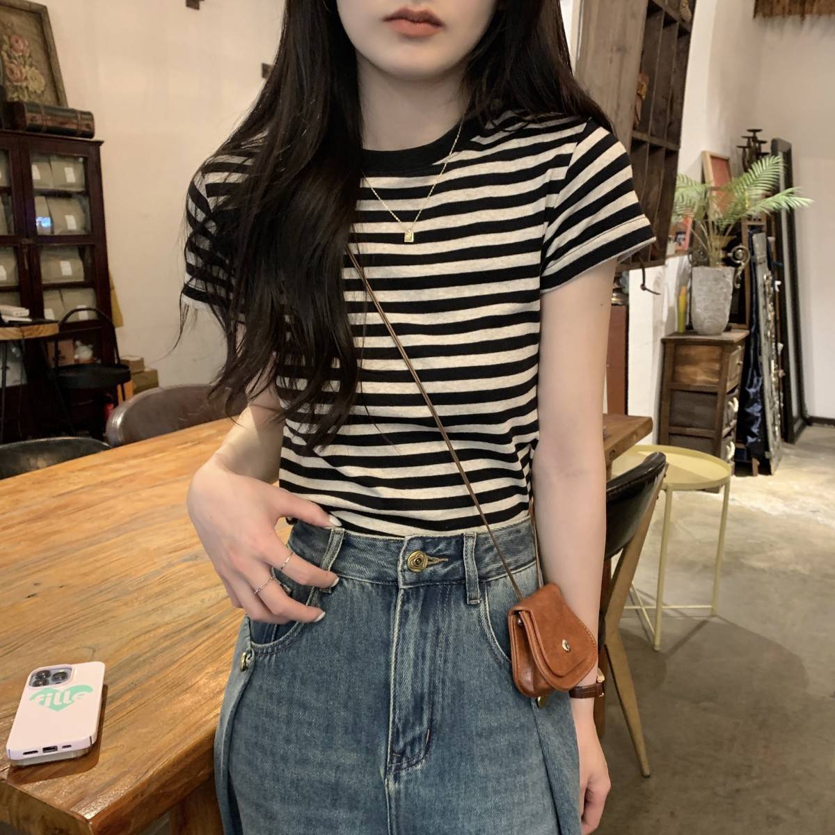 American Vintage Striped Short Sleeve Slim T-Shirt