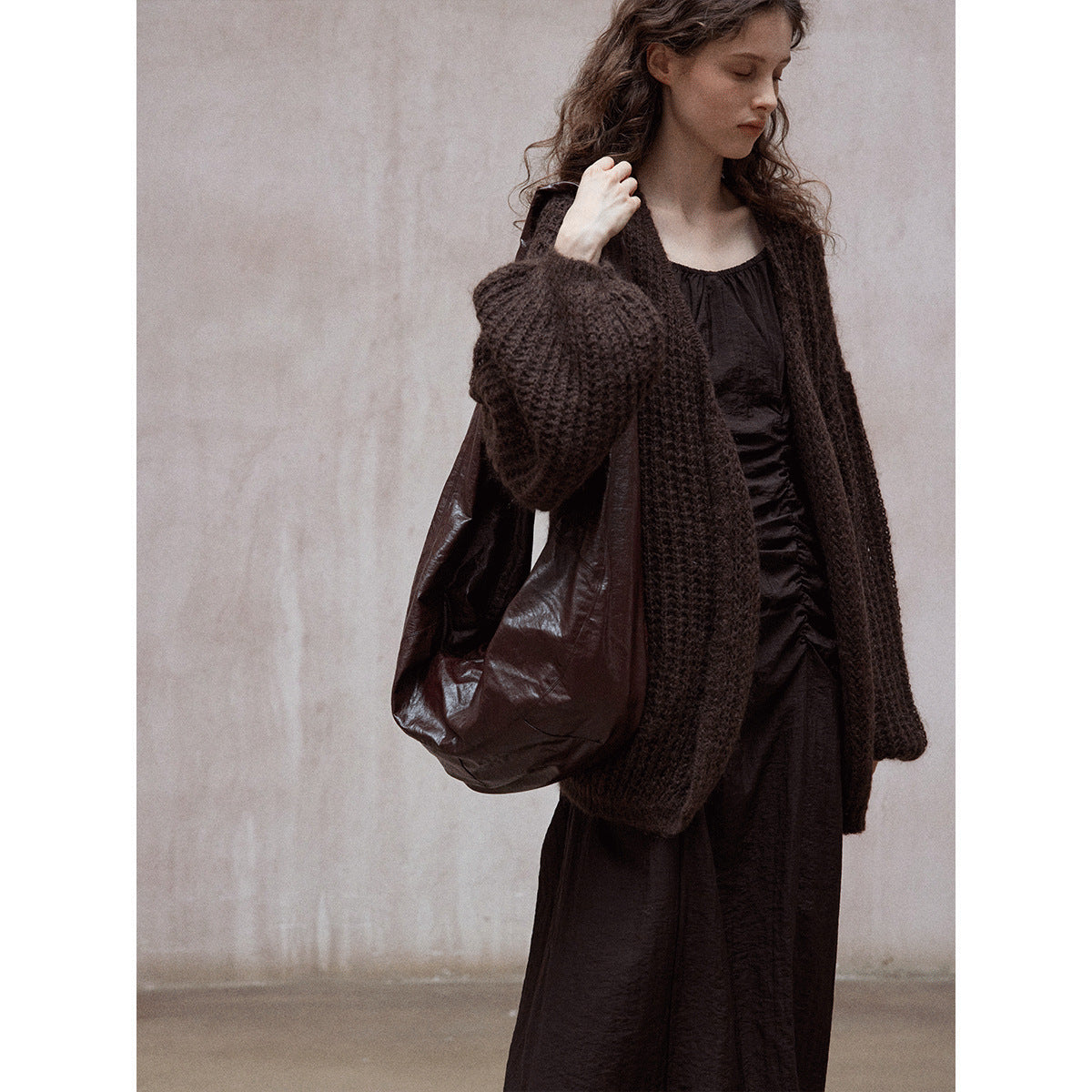 Tencel soft pleated one-word shoulder thin collarbone light luxury temperament tube top dress