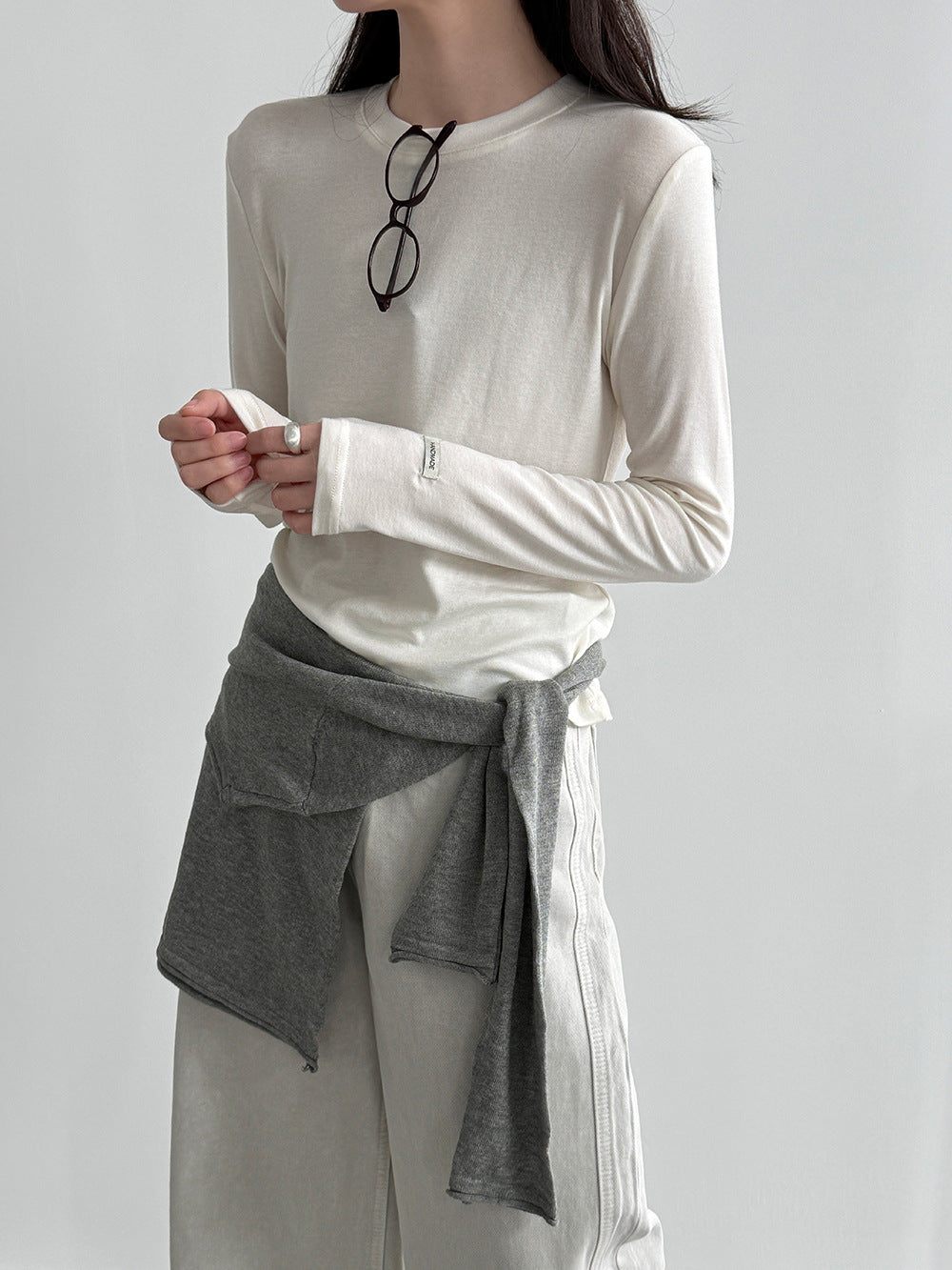 Soft waxy 28% Tencel wool loose high elastic long-sleeved bottoming shirt women's early spring simple inner T-shirt