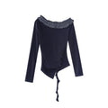 Women's Slash Shoulder Fungus Edge Long Sleeve Cotton Shirt