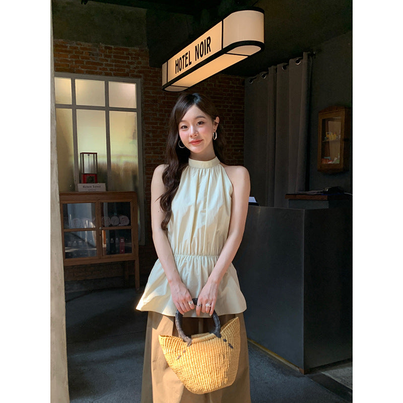 French minimalist temperament waist stand-up collar vest sleeveless top