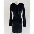 Autumn and winter temperament fashion velvet slim slim hip skirt hooded short skirt