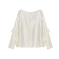 Early spring French celebrity temperament light luxury Tencel satin slanted shoulder shirt