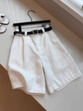 White linen high-waisted wide-leg shorts