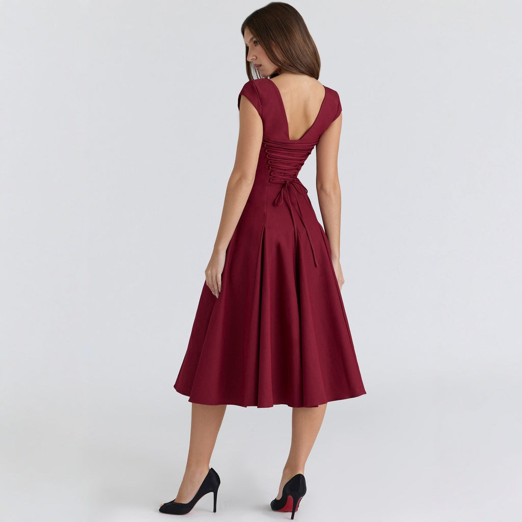 French pure desire style hollow lace-up dress