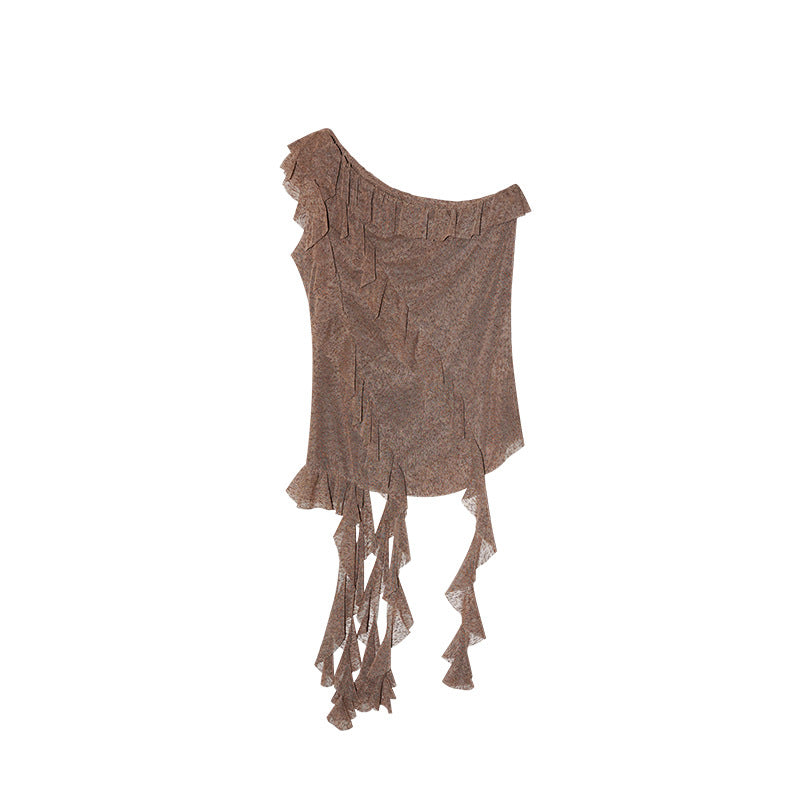 Maillard French Romantic Sleeveless Ribbon Slant Shoulder Chiffon Shirt Women