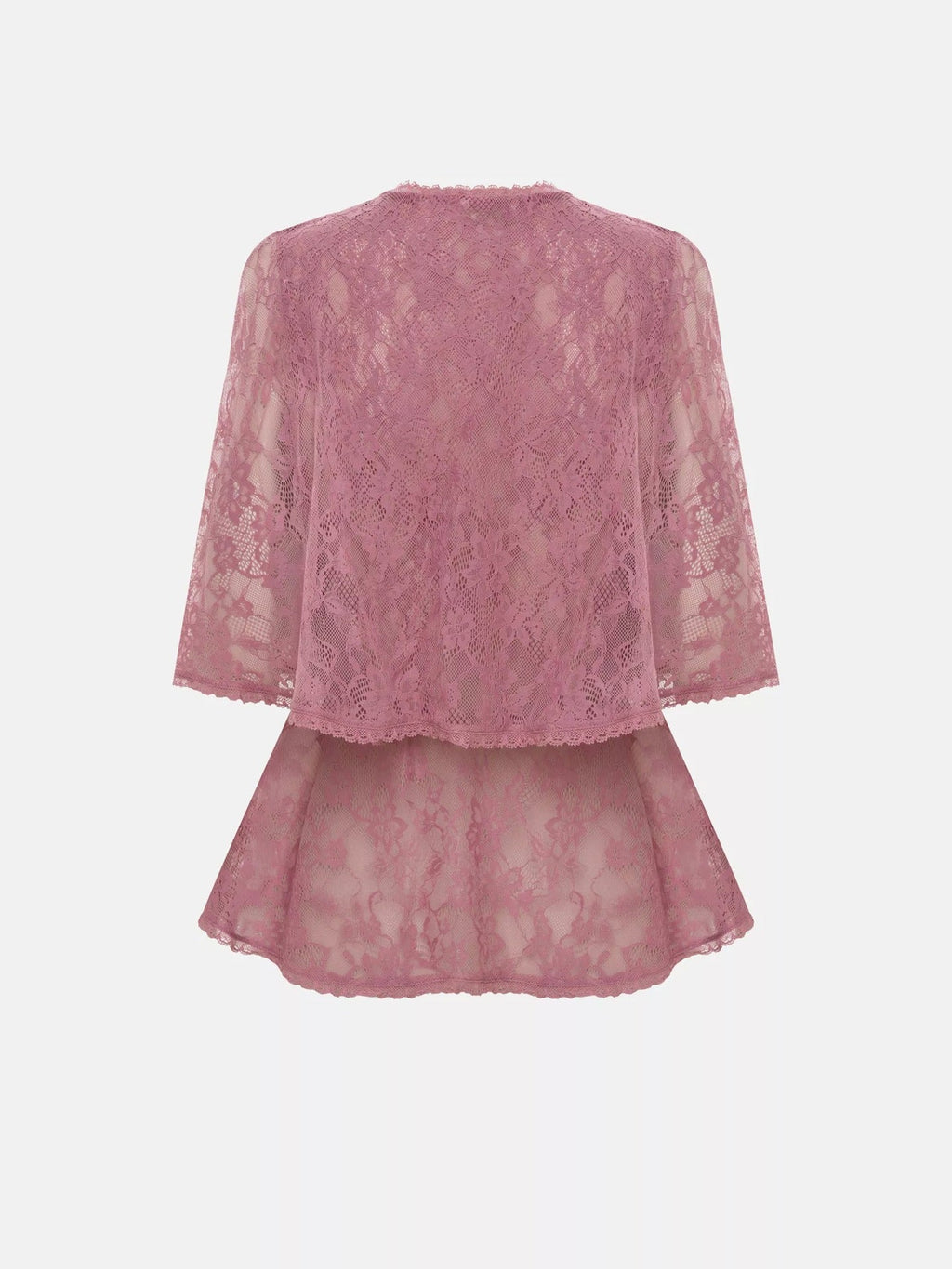 Fashion Solid Color Lace Top Shawl Vacation Two-piece Cardigan T-Shirt