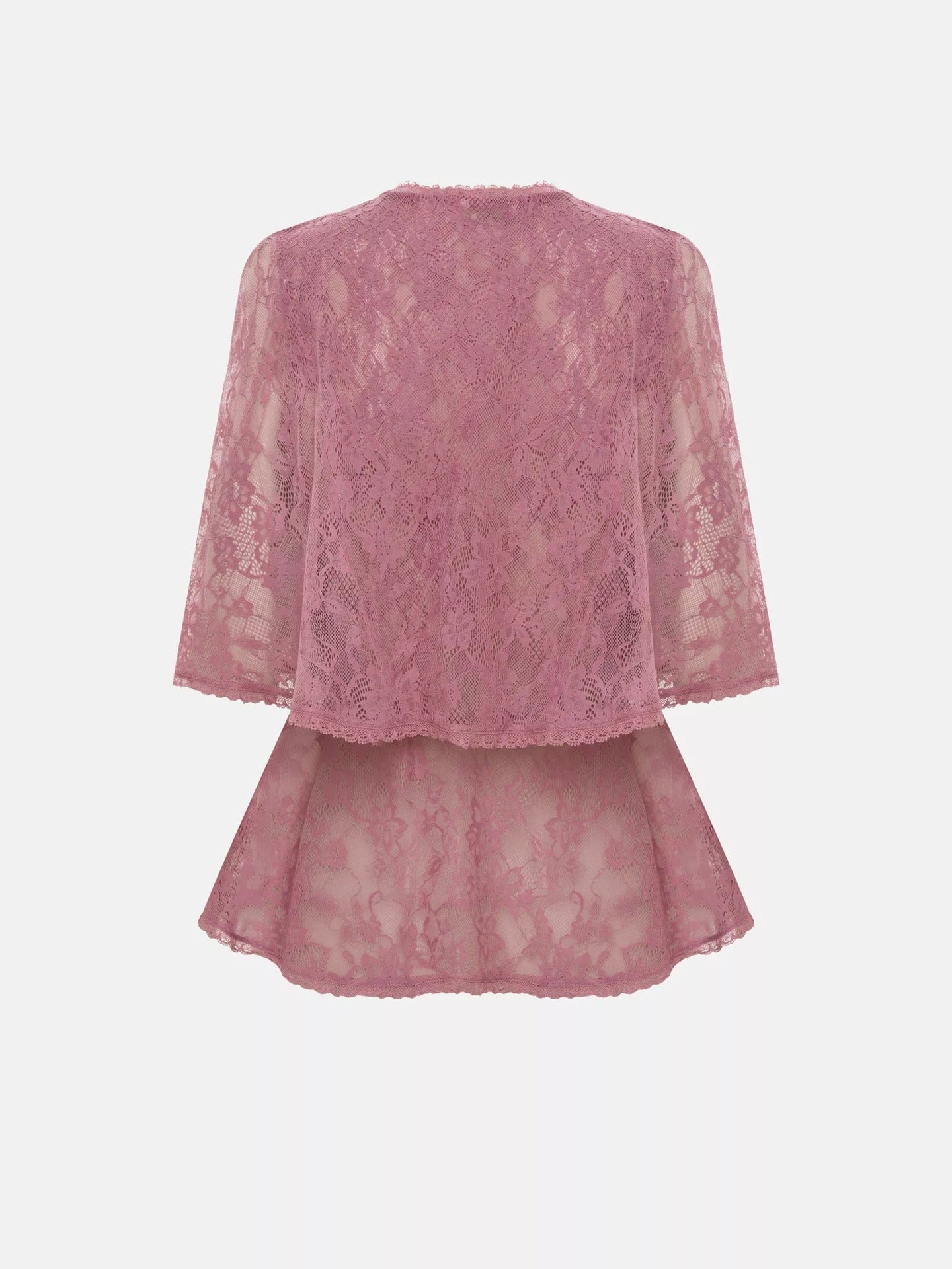 Fashion Solid Color Lace Top Shawl Vacation Two-piece Cardigan T-Shirt