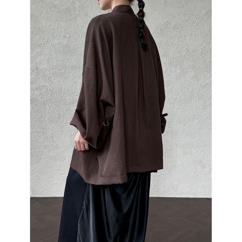 Japanese lazy daoist robe high-end women's autumn new solid color medium and long strap trench coat 8503