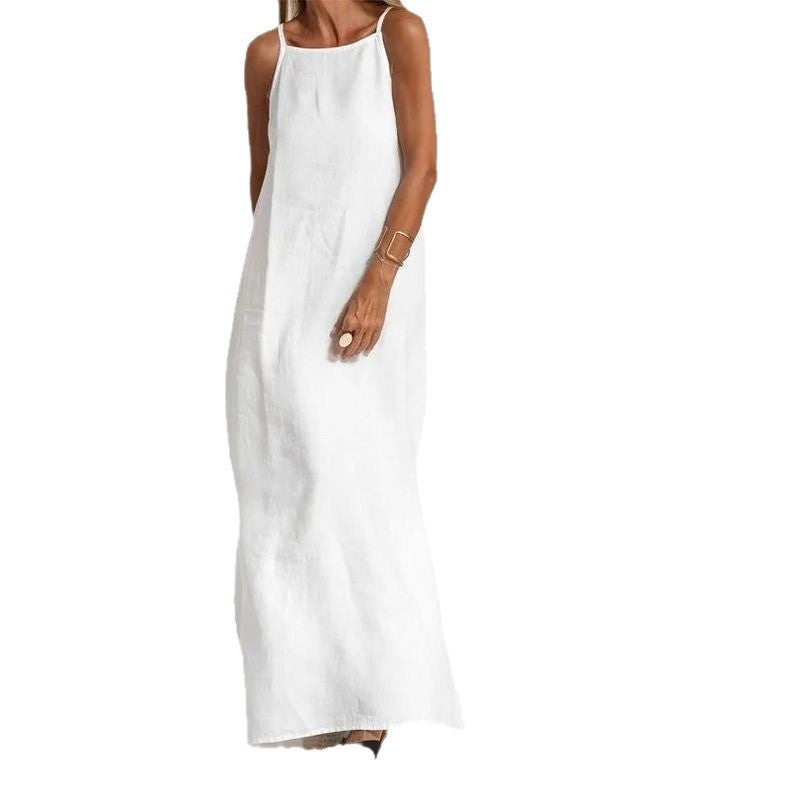 Spring new skirt summer fashion casual cotton and linen suspender summer dress